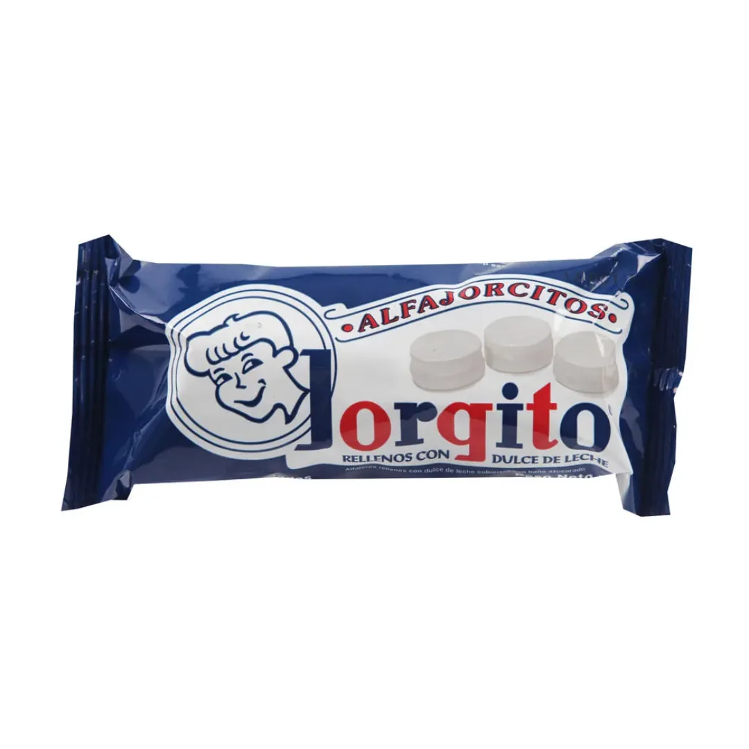 Alfajor Jorgito Relleno Dulce De Leche Baño Azucarado 128gr