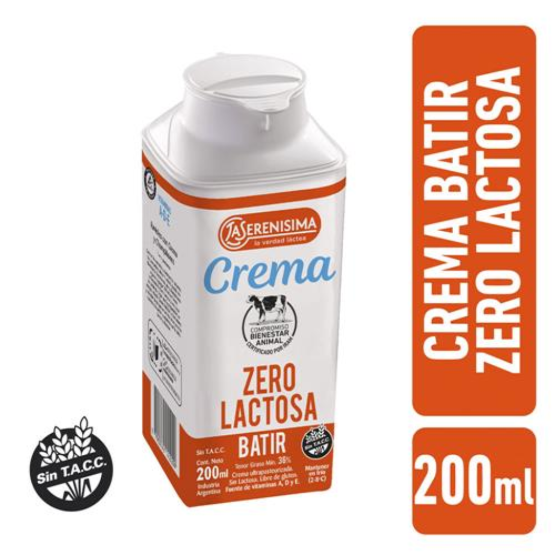 Crema De Leche Para Batir Zero Lactosa LA SERENISIMA 200ml