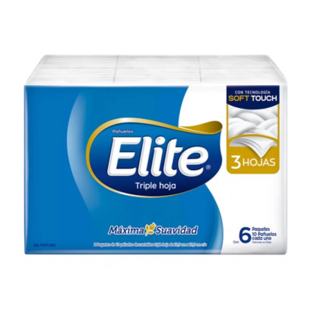 Pañuelos Elite Soft Touch 6 Paquetes x 10 Unidades