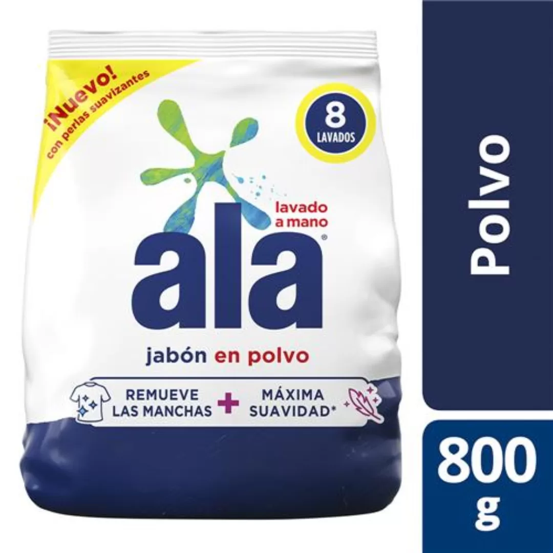 Jabón En Polvo Ala Lavado A Mano Con Perlas Suavizantes 800g