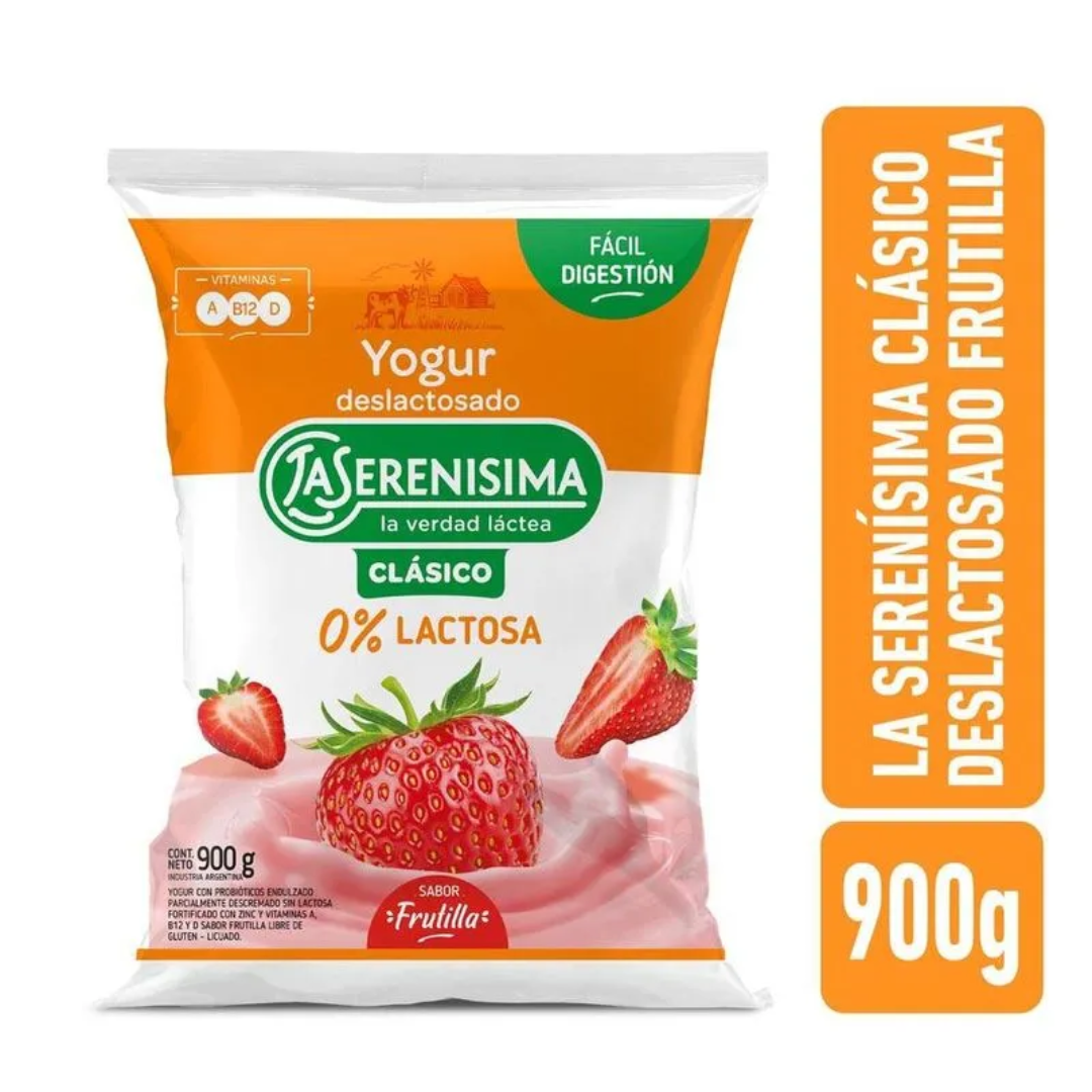 Yogur la Serenisima Clasico Reducido Lactosa Frutilla 900gr