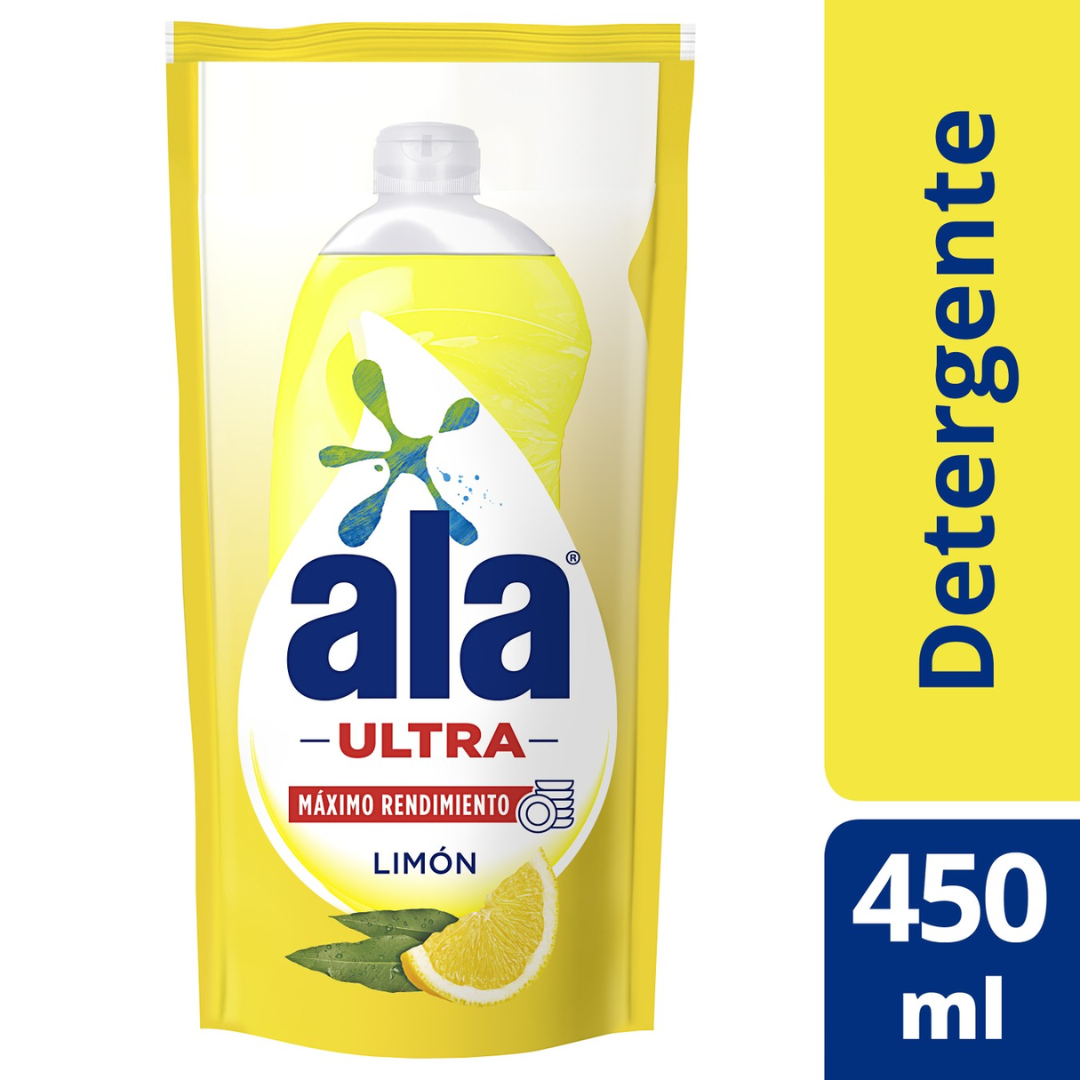 Detergente para Lava Vajilla Ala Ultra Limón Doypack 450ml