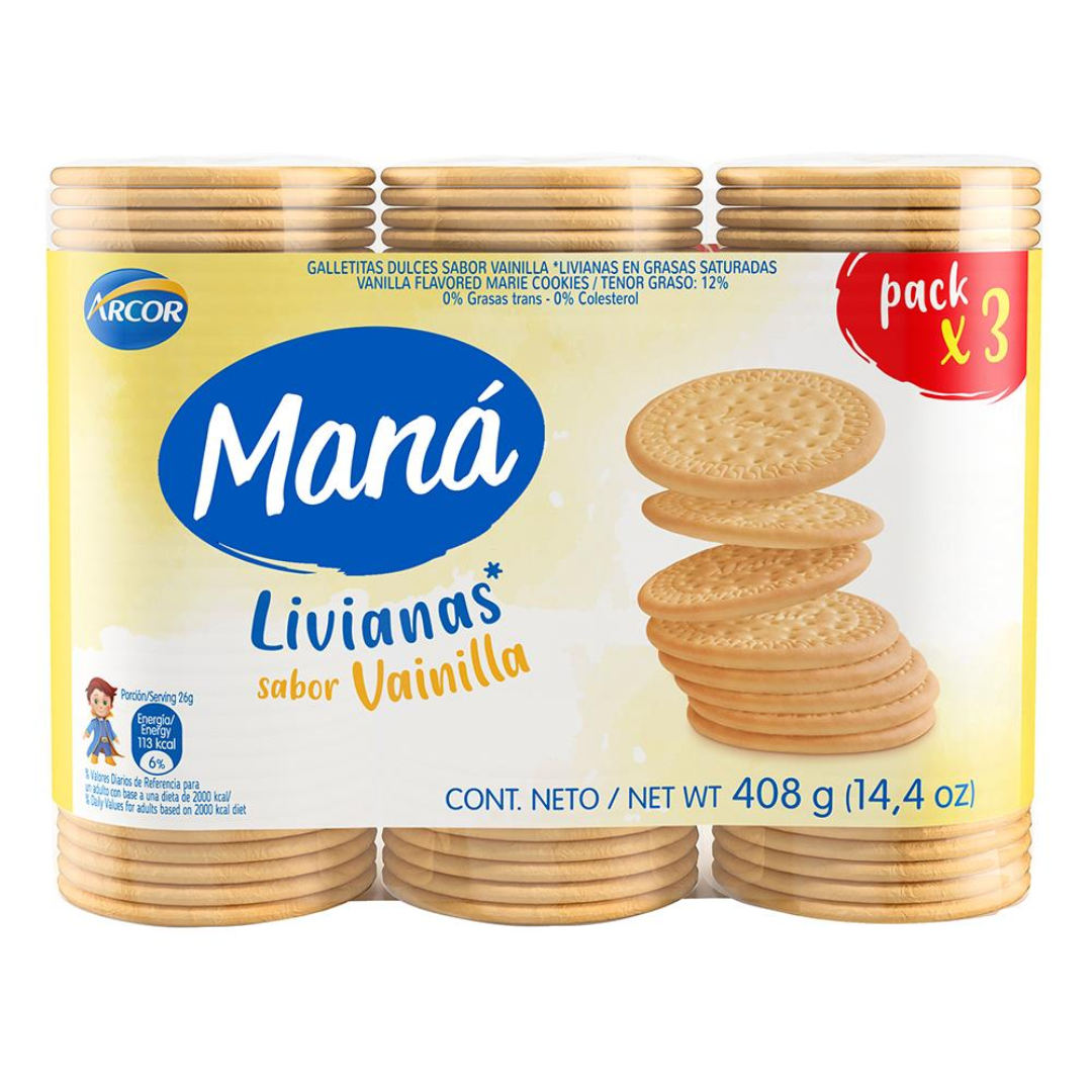 Galletitas Dulces Sabor Vainilla Maná 408g