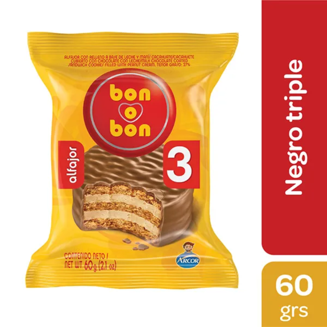 Alfajor ArcorBon o Bon Leche Triple 60g x 2Un