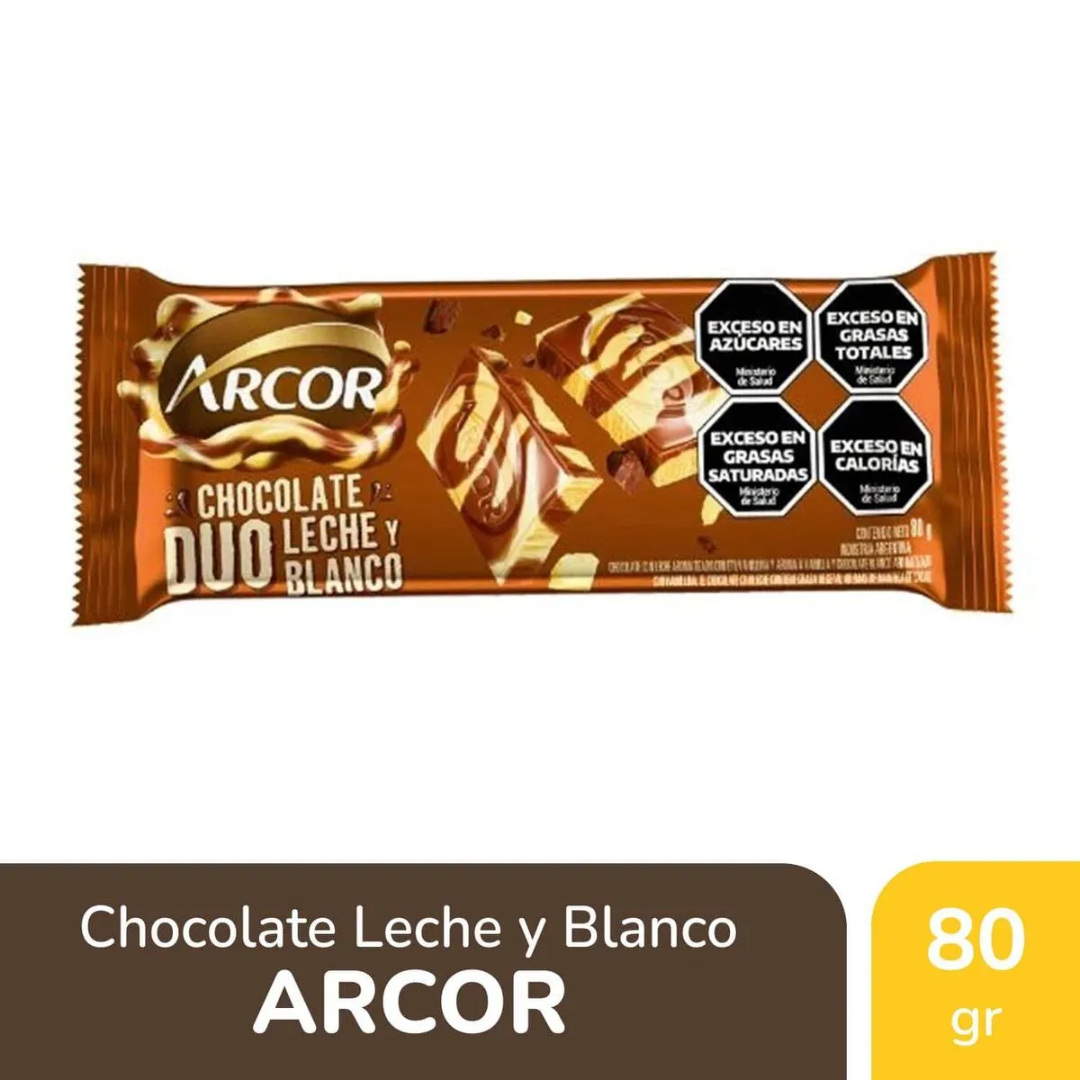 Chocolate Arcor Duo Leche y Blanco 80g