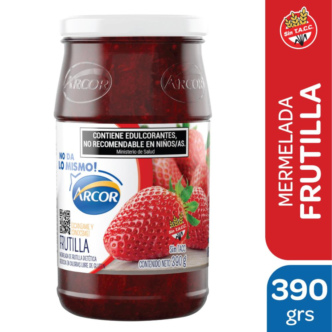 Mermelada Frutillas Arcor Sin Azúcar Agregada Light Frasco 390g