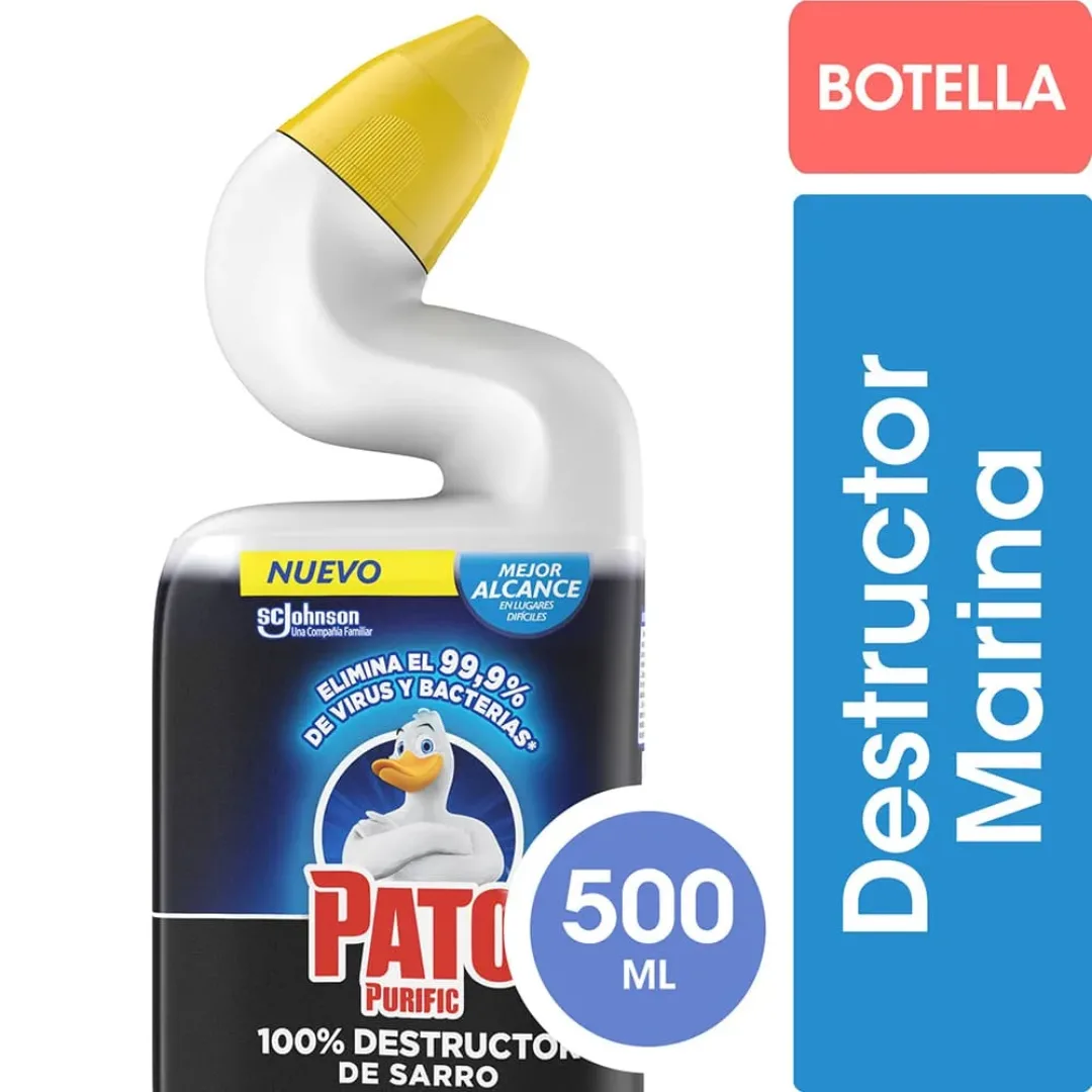Limpiador Desinfectante para Inodoro Pato Purific 100% Destructor de Sarro Marina 500ml