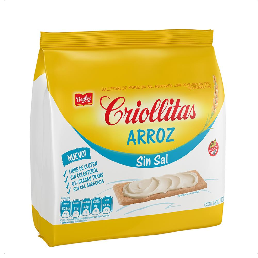 Tostadas De Arroz Sin Sal Criollitas 110g