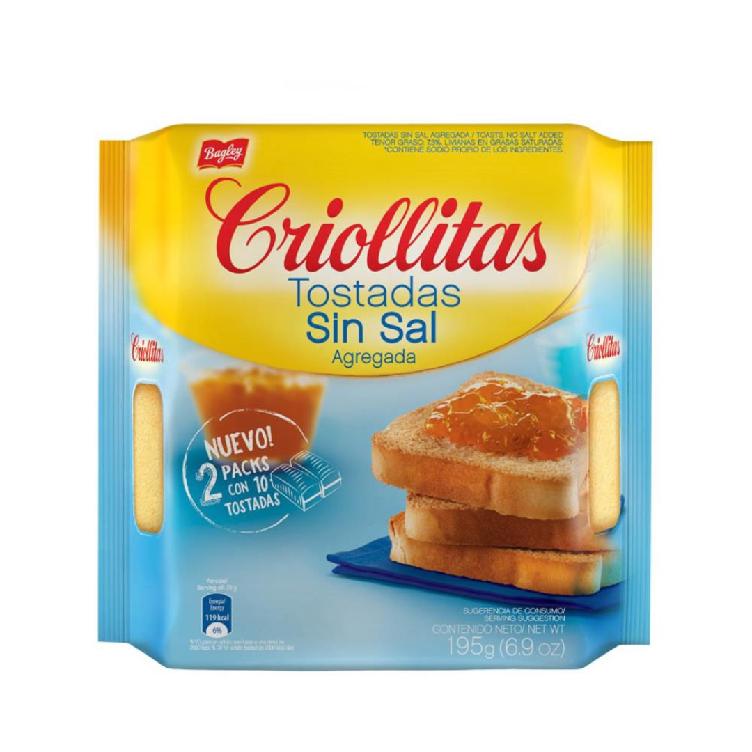 Tostadas Sin Sal Criollitas 195g