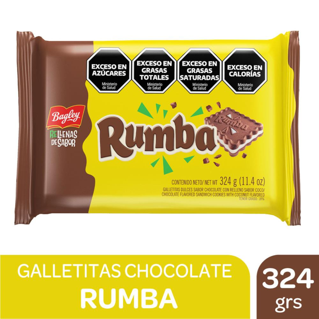 Galletitas Sabor Chocolate Rellenas Sabor Coco Rumba 324g