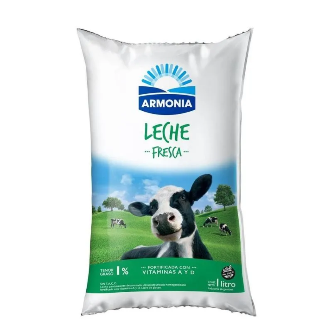 Leche Parcialmente Descremada 1% Armonía Sachet 1l