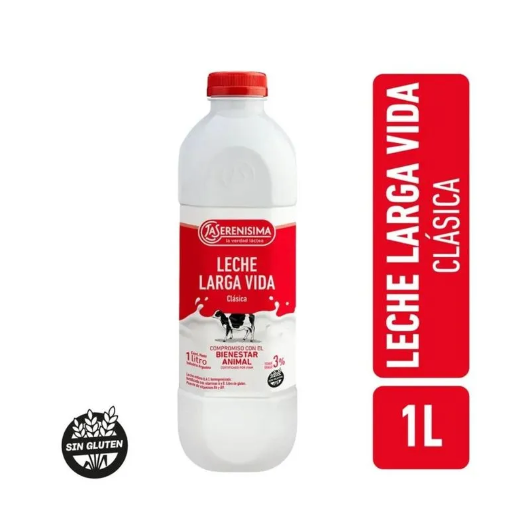 Leche La Serenísima Larga Vida Entera Clásica 3% Botella 1l
