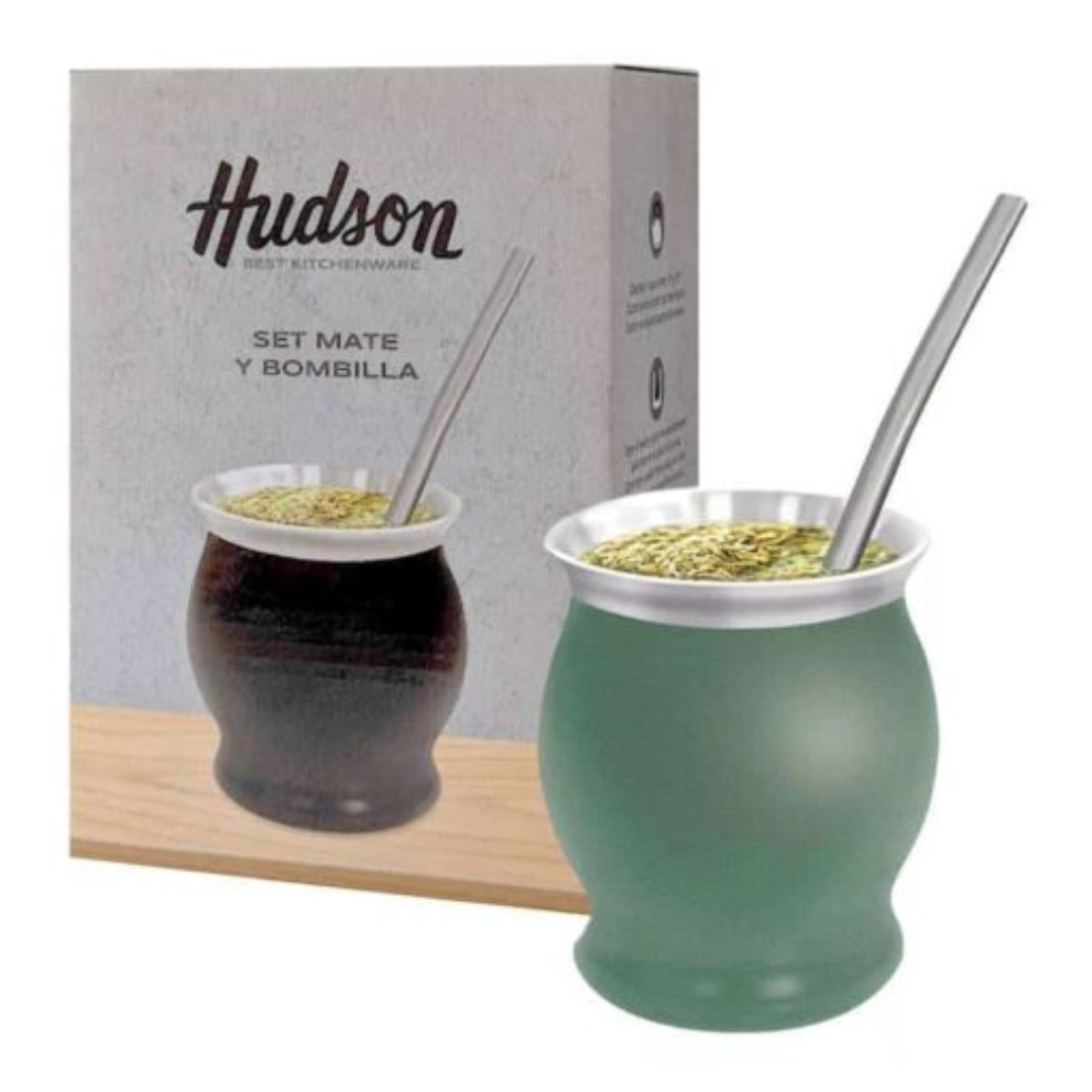 Set Mate Acero Copa con Bombilla Verde Hudson