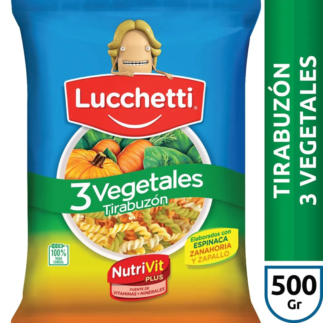 Lucchetti Fideos Tirabuzón 3 Vegetales con NutriVit Plus 500g