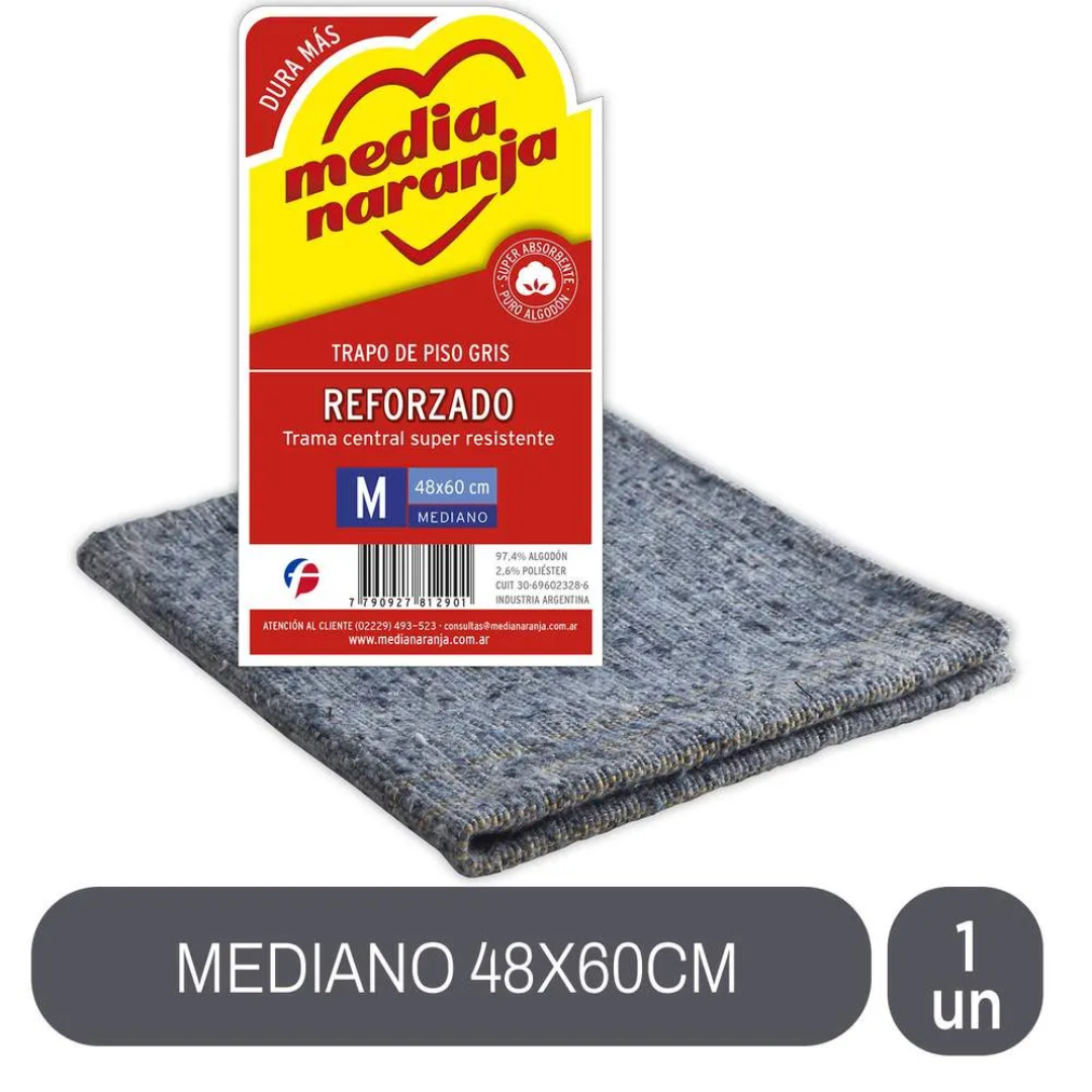 Trapo de Piso Media Naranja Gris Reforzado Mediano