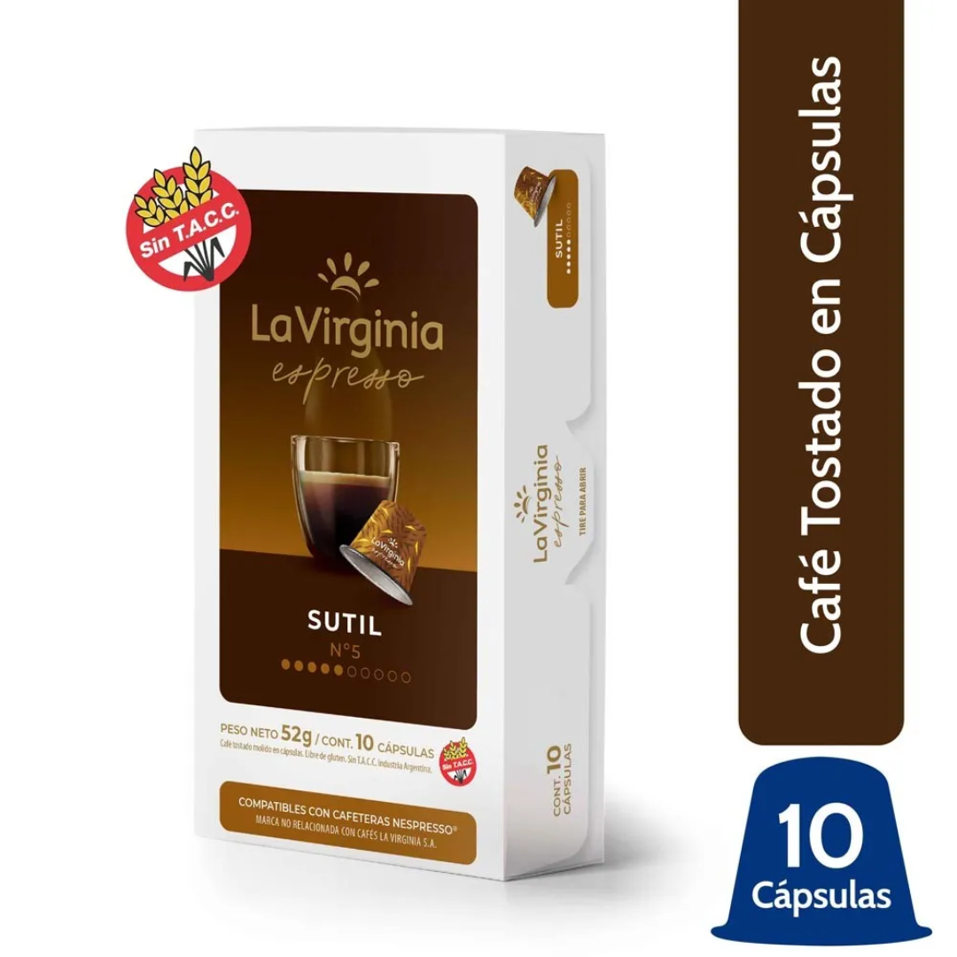 Capsulas de Cafe la Virginia Sutil 10Un