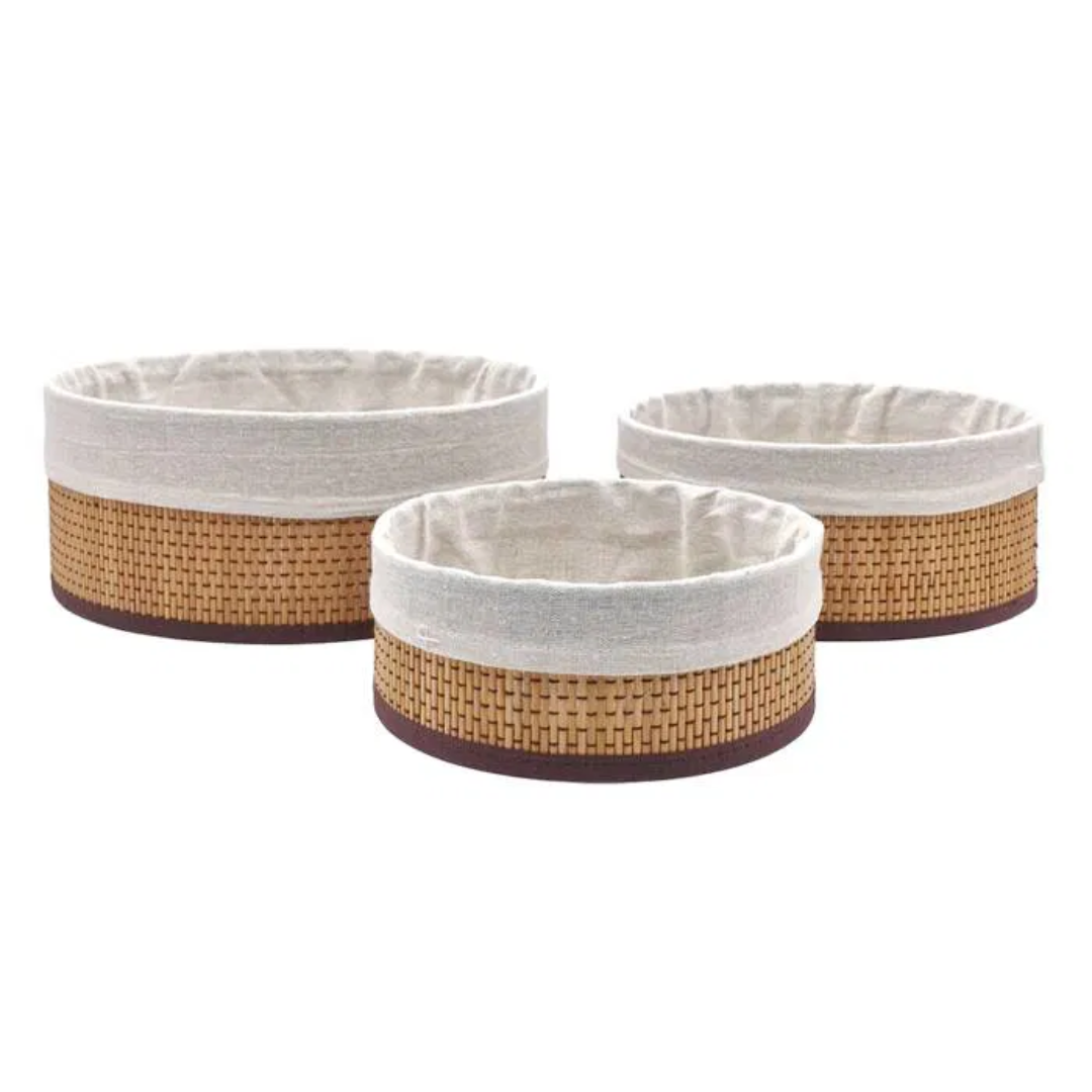 Set de Canastos Redondo Bambu/Tela 3Un